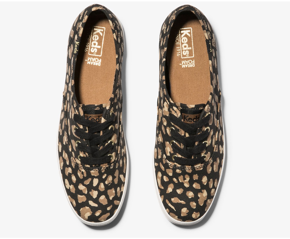 Keds Sneakers Black/Leopard - Champion Animal - Womens PBVQTC-094